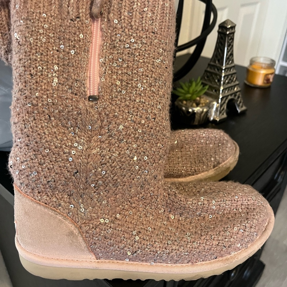 UGG Pink Sequin Knit Boots